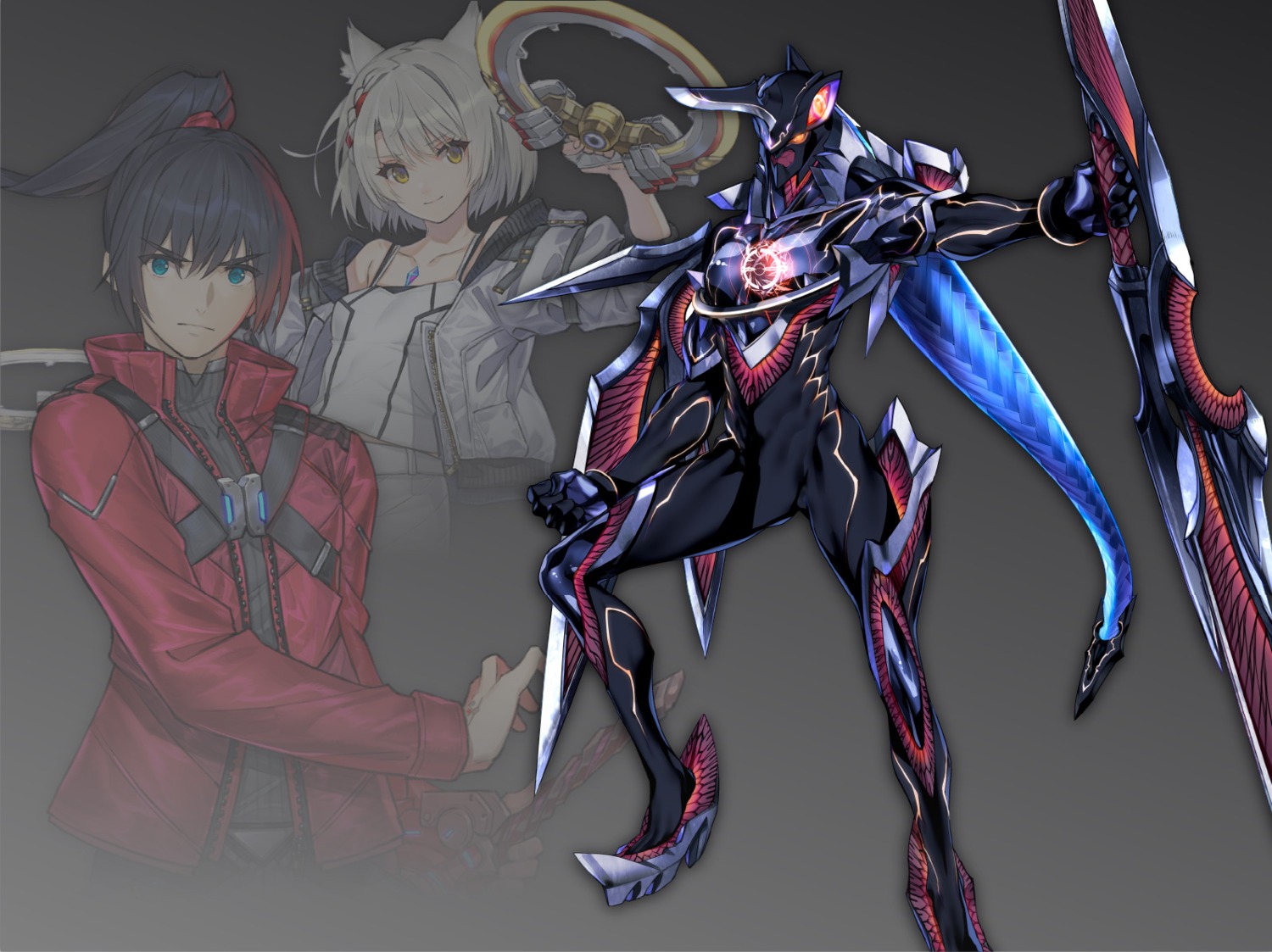 animal_ears bodysuit choco mio_(xenoblade_3) monolith_soft nintendo noah_(xenoblade_3) ouroboros_(xenoblade_3) saitom sword weapon xenoblade xenoblade_chronicles_3