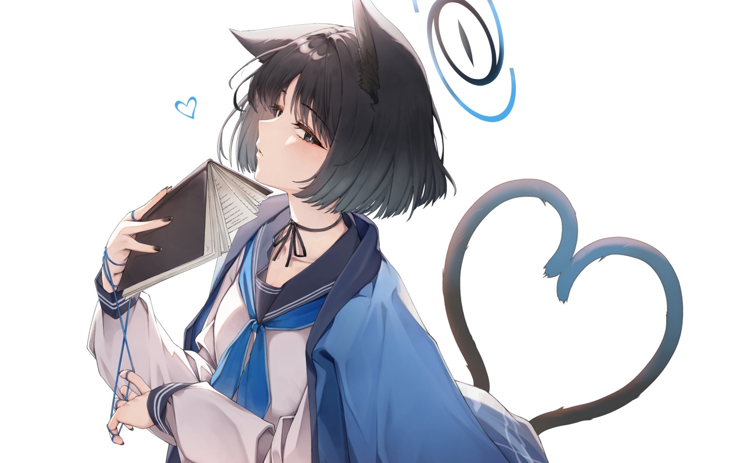 animal_ears blue_archive halo japanese_clothes kiryuu_kikyou nekomimi seifuku tail yn_6262