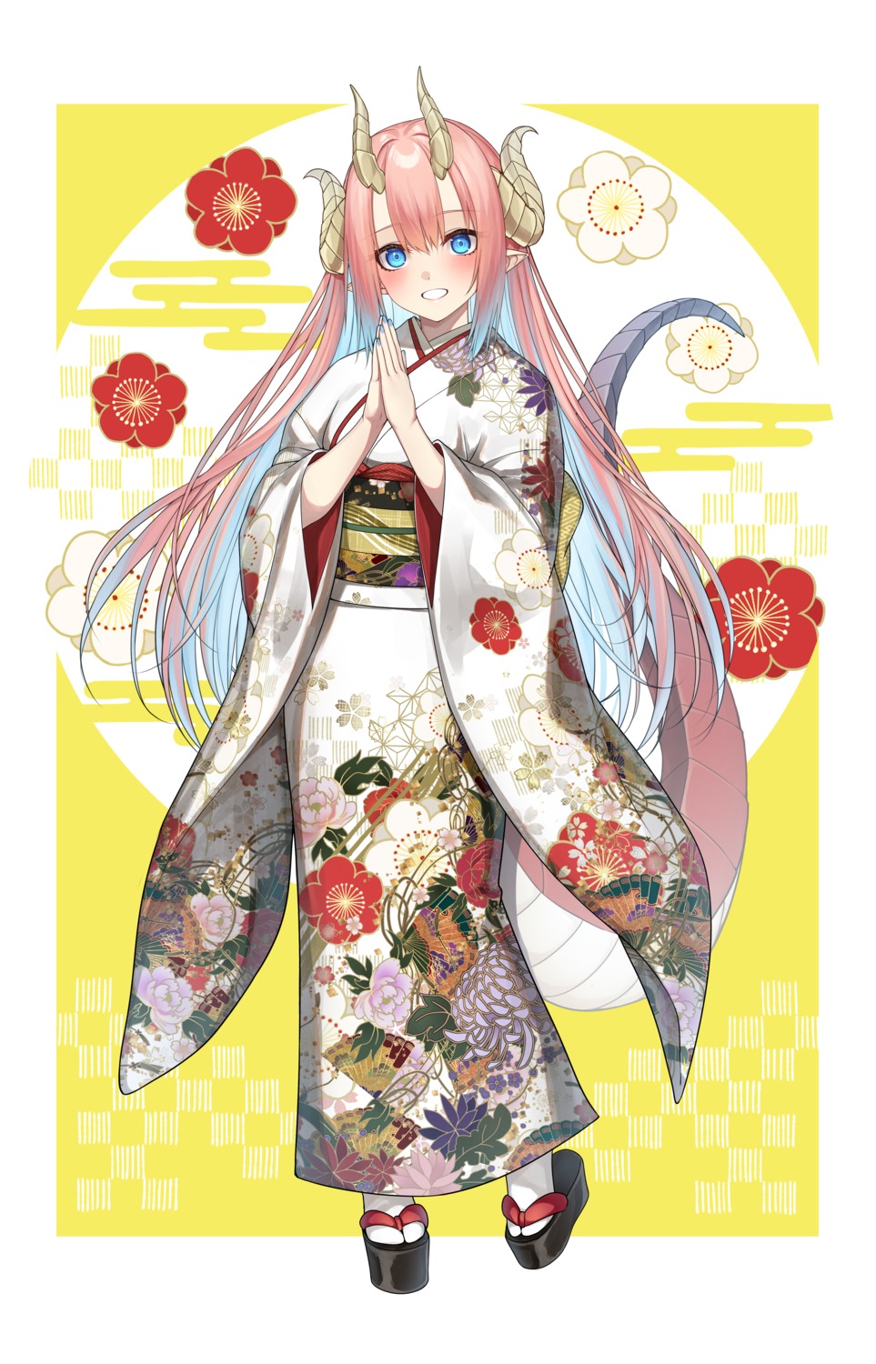 go-1 horns kimono pointy_ears tail