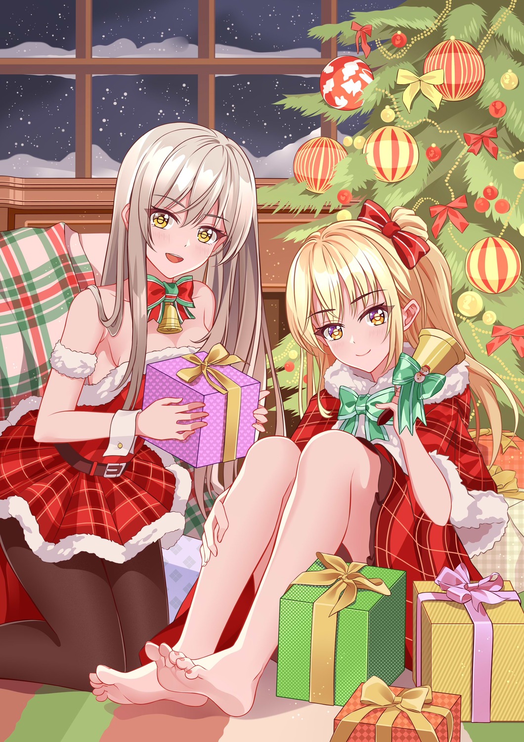 christmas feet mengmei_sanman no_bra pantyhose skirt_lift