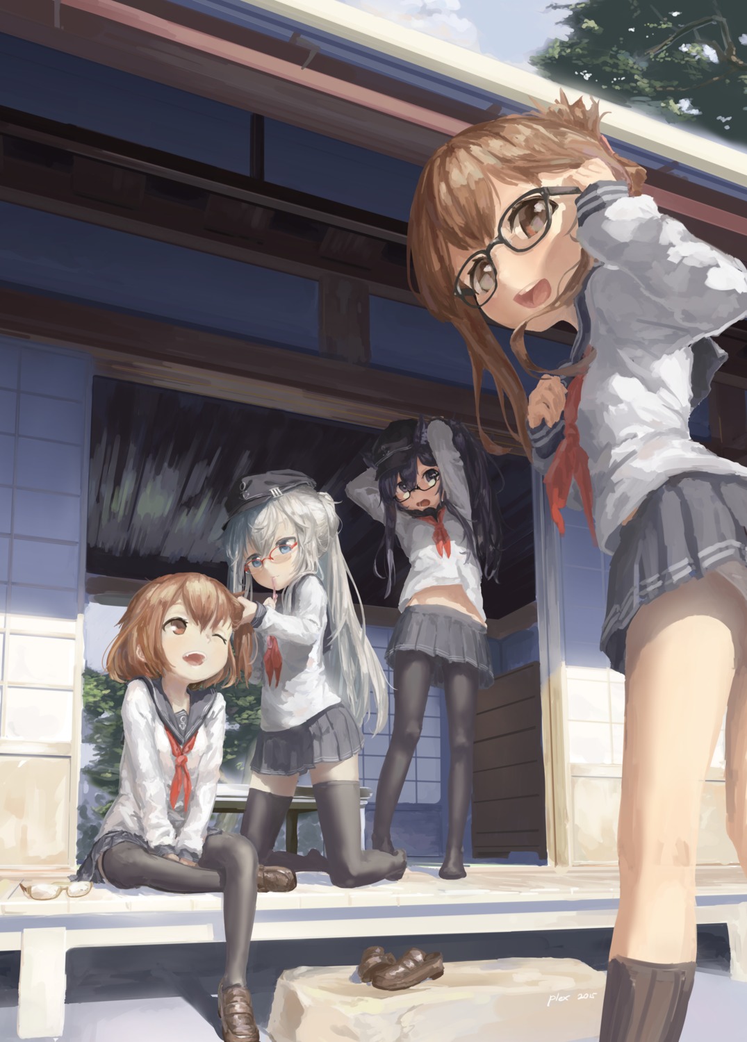 acdk30 akatsuki_(kancolle) animal_ears hibiki_(kancolle) ikazuchi_(kancolle) inazuma_(kancolle) kantai_collection megane pantsu pantyhose seifuku thighhighs