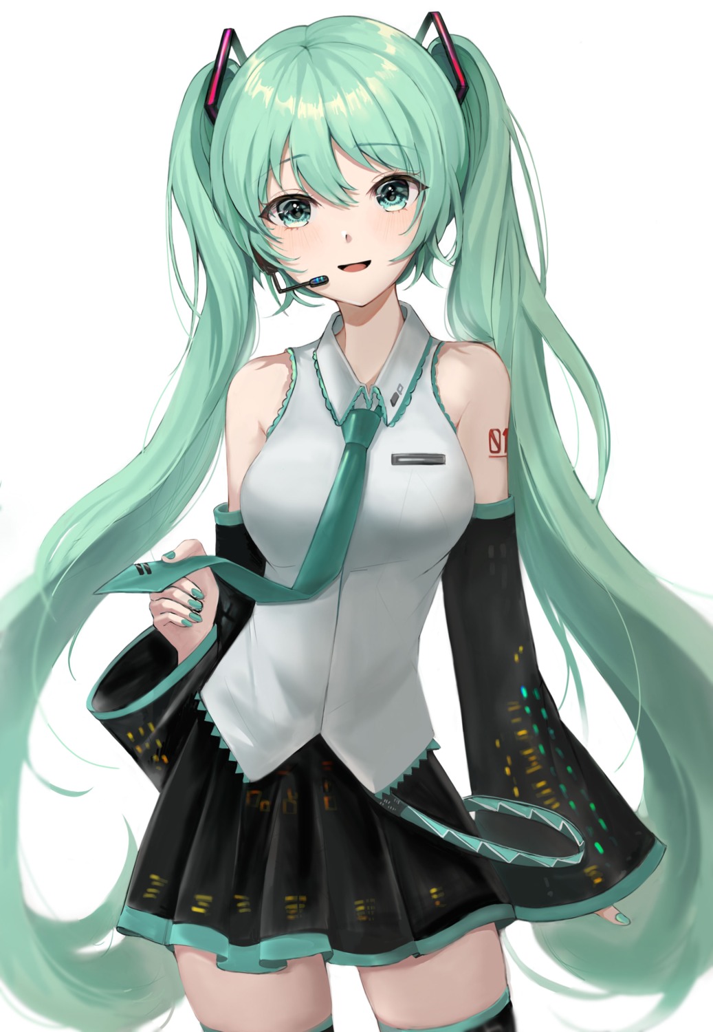 hatsune_miku headphones tattoo thighhighs vocaloid zipgaemi