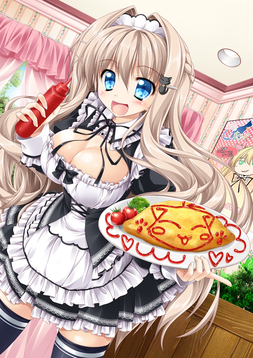 cleavage kamiya_tomoe maid moe2015 thighhighs waitress