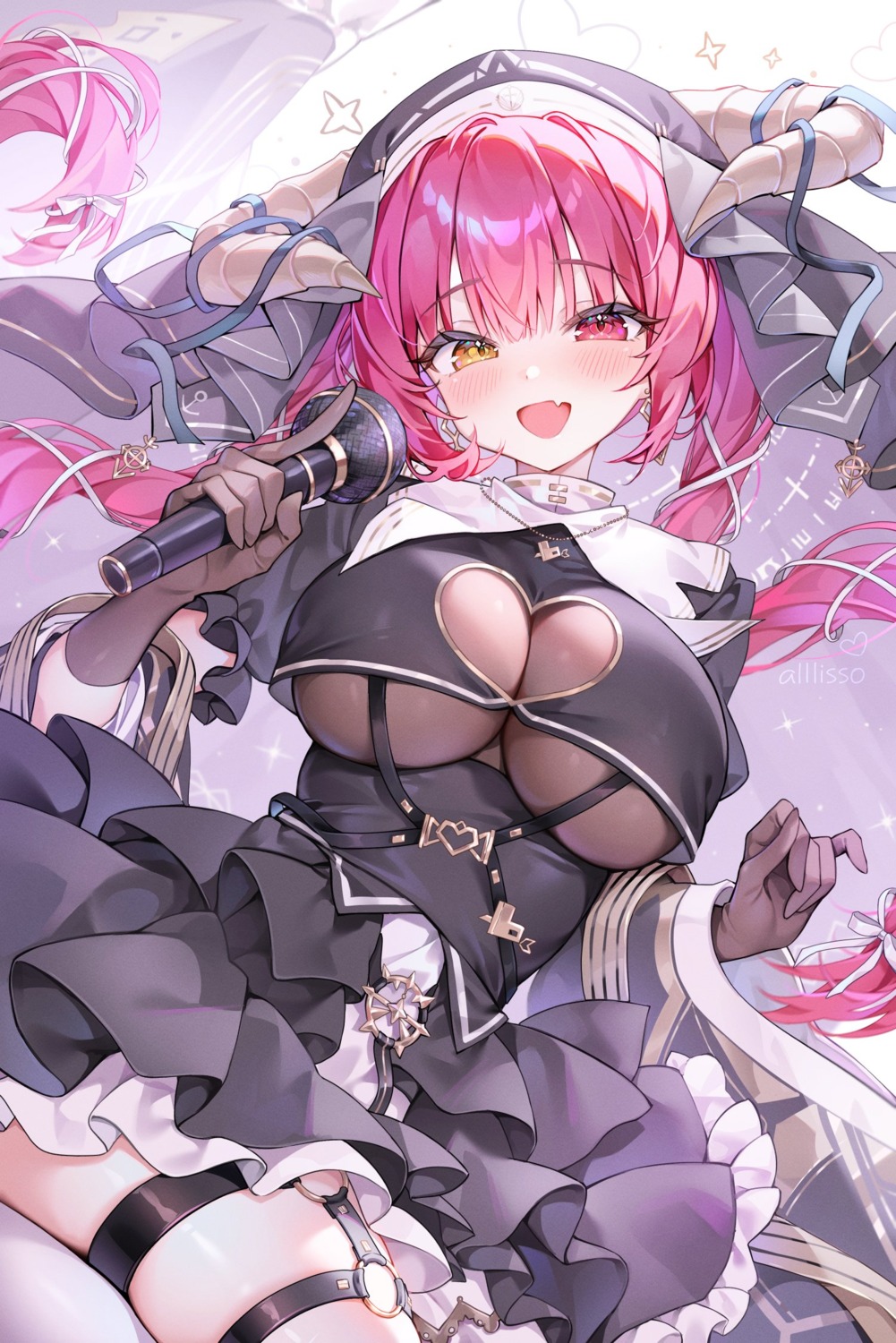 alllisso garter heterochromia hololive horns houshou_marine no_bra nun