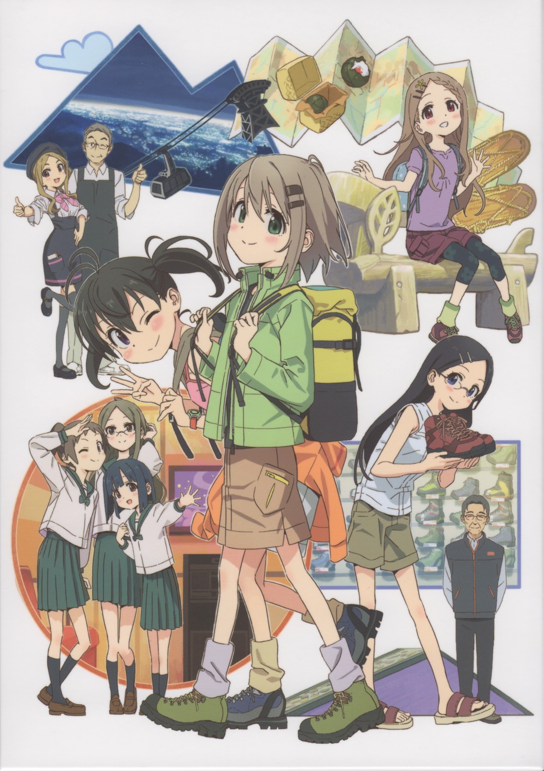 aoba_kokona kasumi_(yama_no_susume) kuraue_hinata matsuo_yuusuke megane mio_(yama_no_susume) onozuka_hikari saitou_kaede_(yama_no_susume) screening seifuku thighhighs uniform yama_no_susume yukimura_aoi