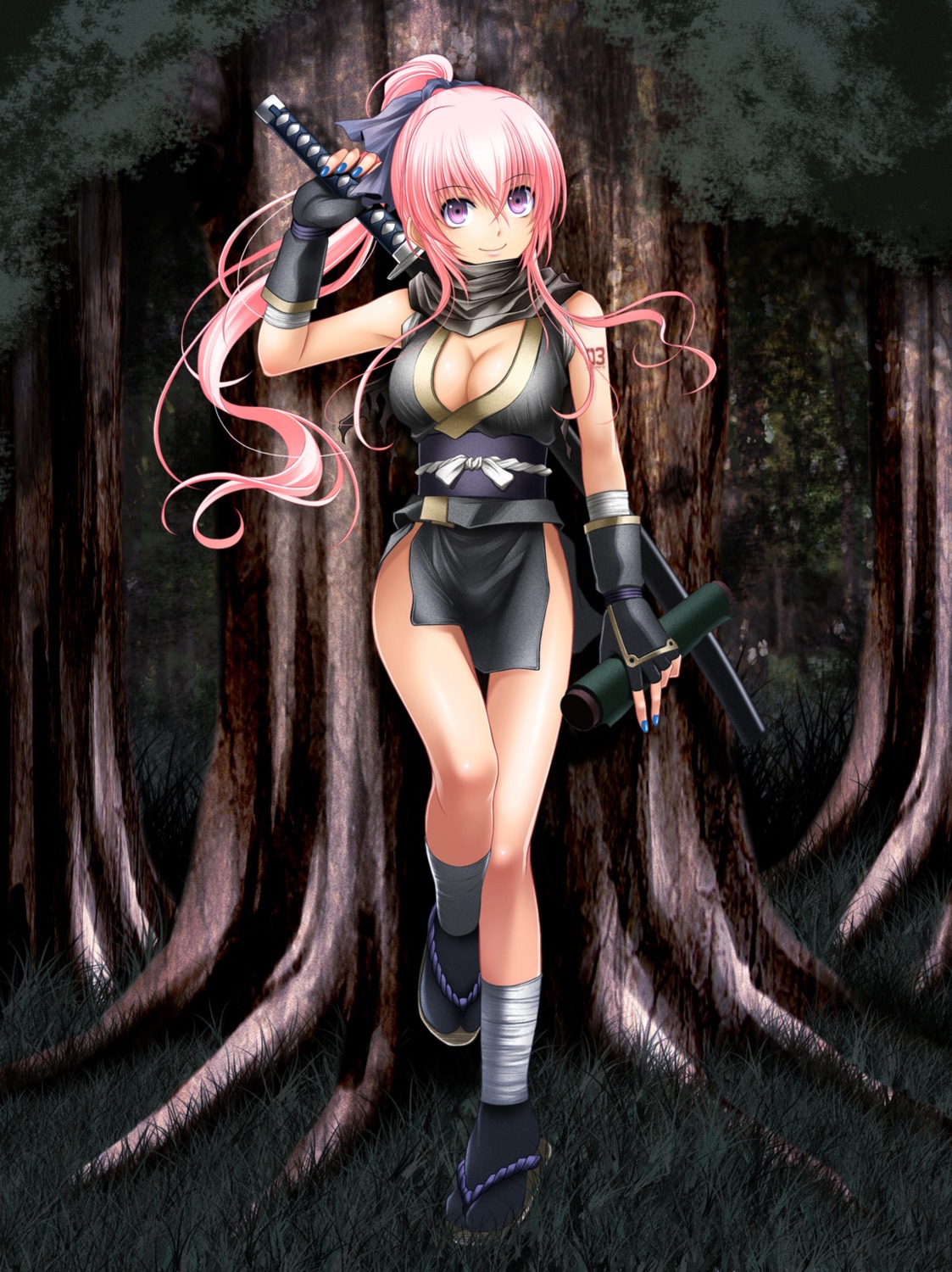 cleavage kuromayu megurine_luka ninja sword vocaloid