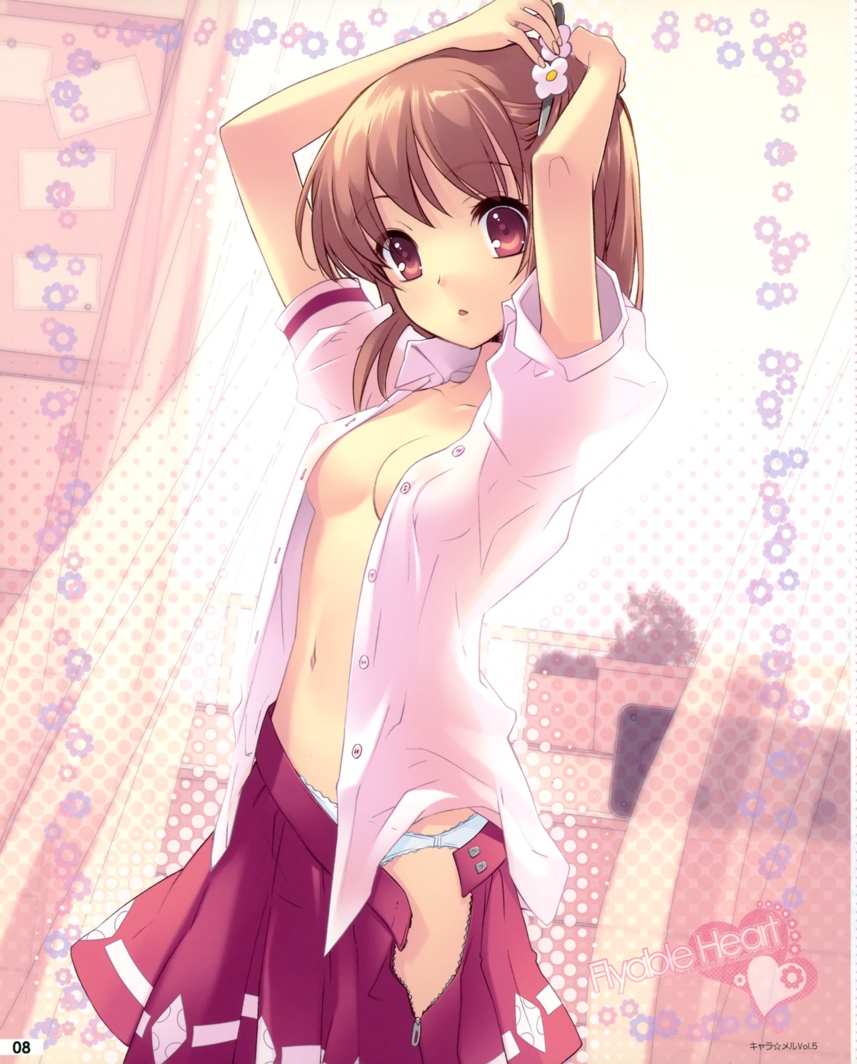 erect_nipples flyable_heart inaba_yui ito_noizi no_bra open_shirt pantsu seifuku undressing