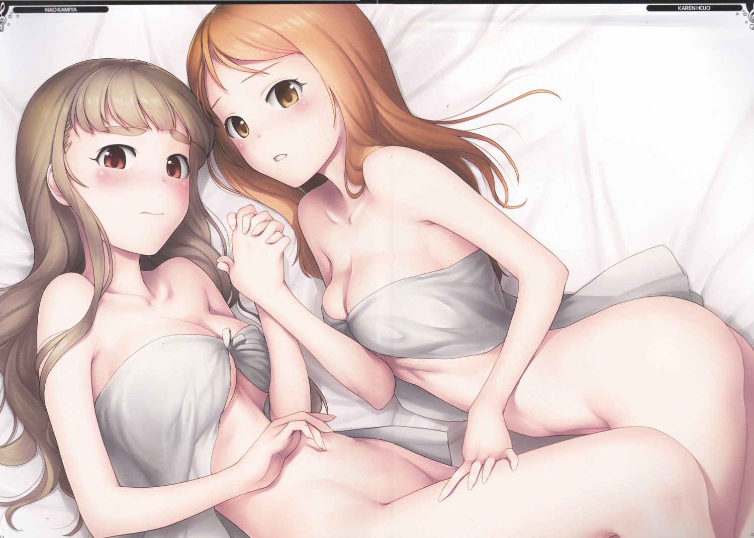 ass bottomless crease houjou_karen kamiya_nao lingerie tanaka_shoutarou the_idolm@ster the_idolm@ster_cinderella_girls yuri