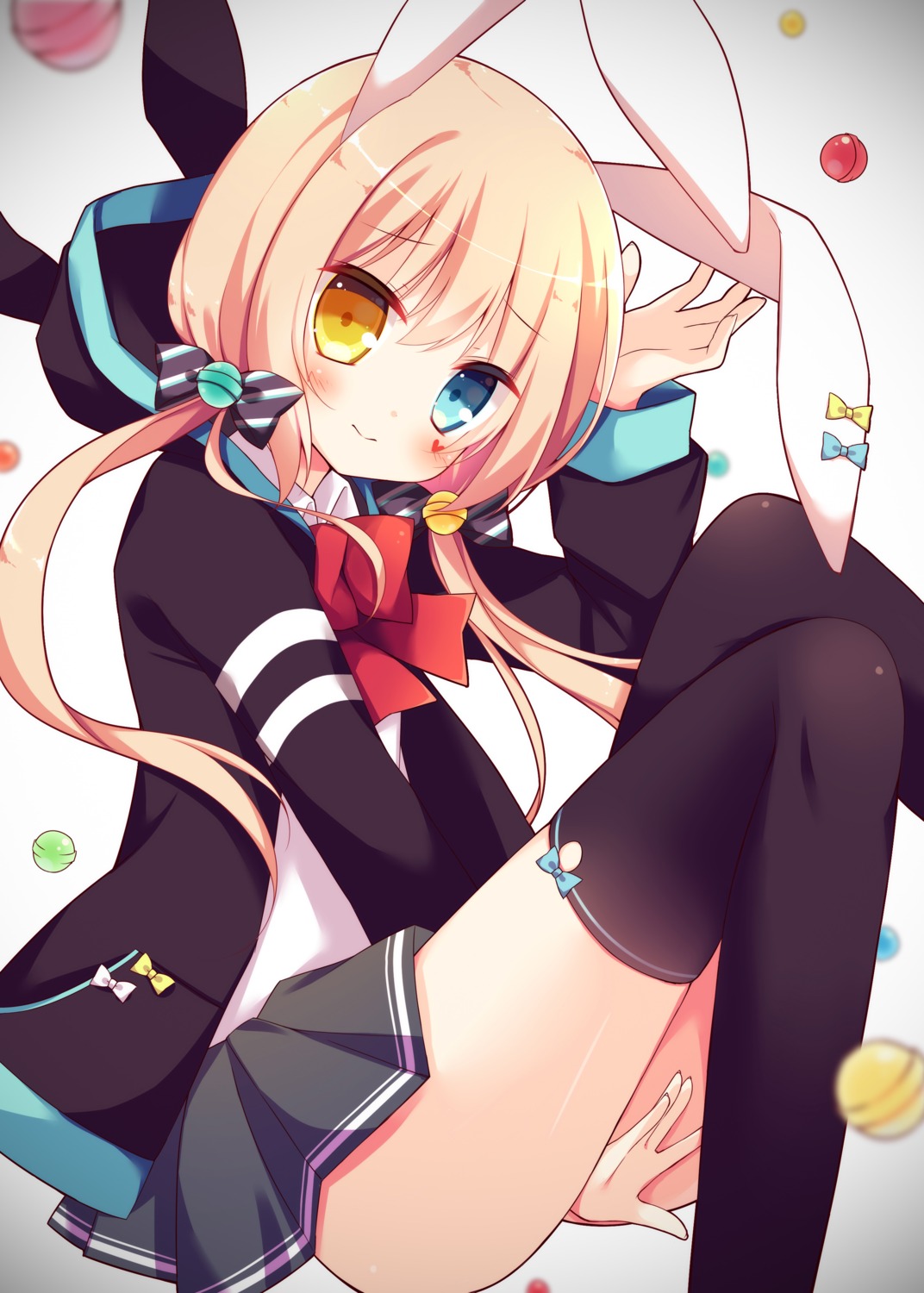 animal_ears bunny_ears heterochromia hoshi seifuku thighhighs