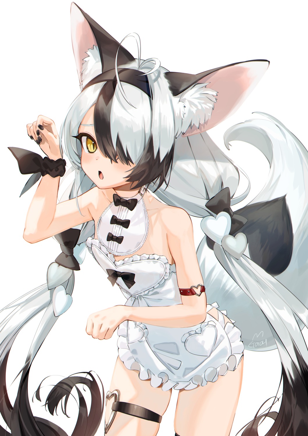 animal_ears garter kitsune naked_apron tail