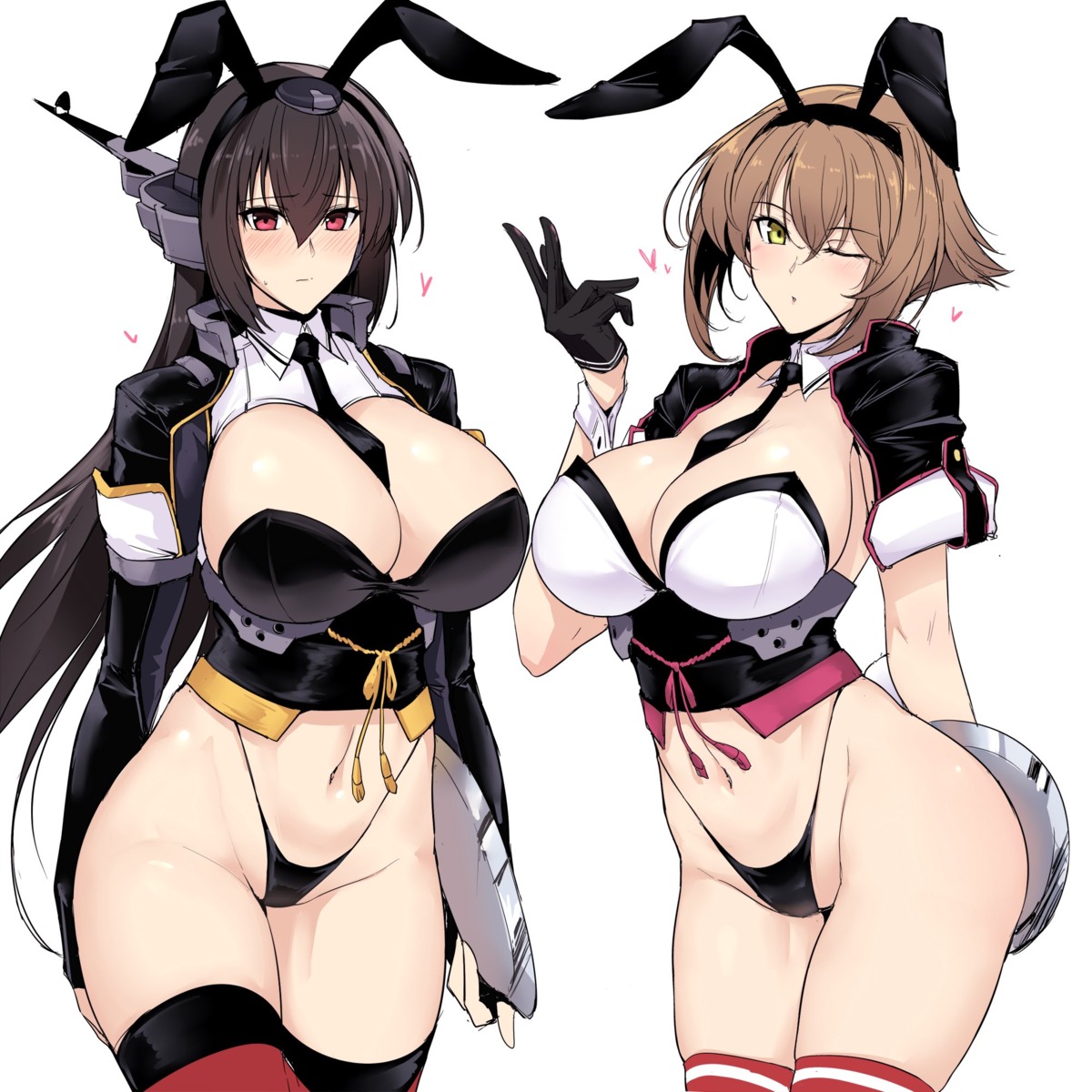 animal_ears bunny_ears cleavage halcon kantai_collection mutsu_(kancolle) nagato_(kancolle) no_bra pantsu tail thighhighs