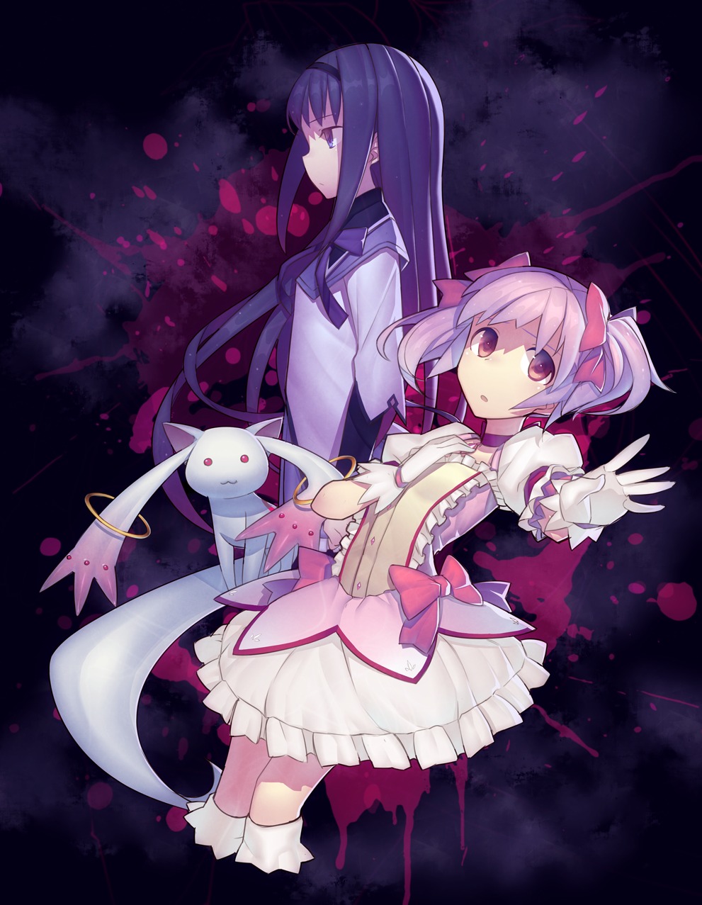 akemi_homura dress kaname_madoka kyubey mckeee puella_magi_madoka_magica