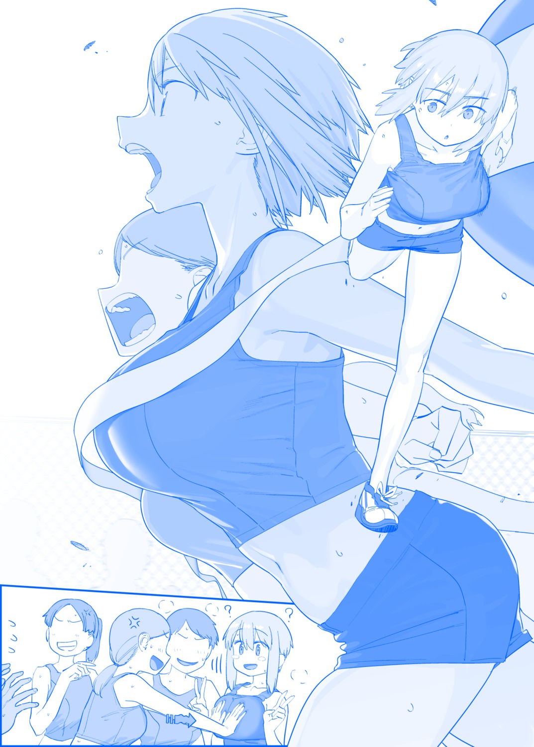 breast_hold getsuyoubi_no_tawawa gym_uniform himura_kiseki monochrome yuri