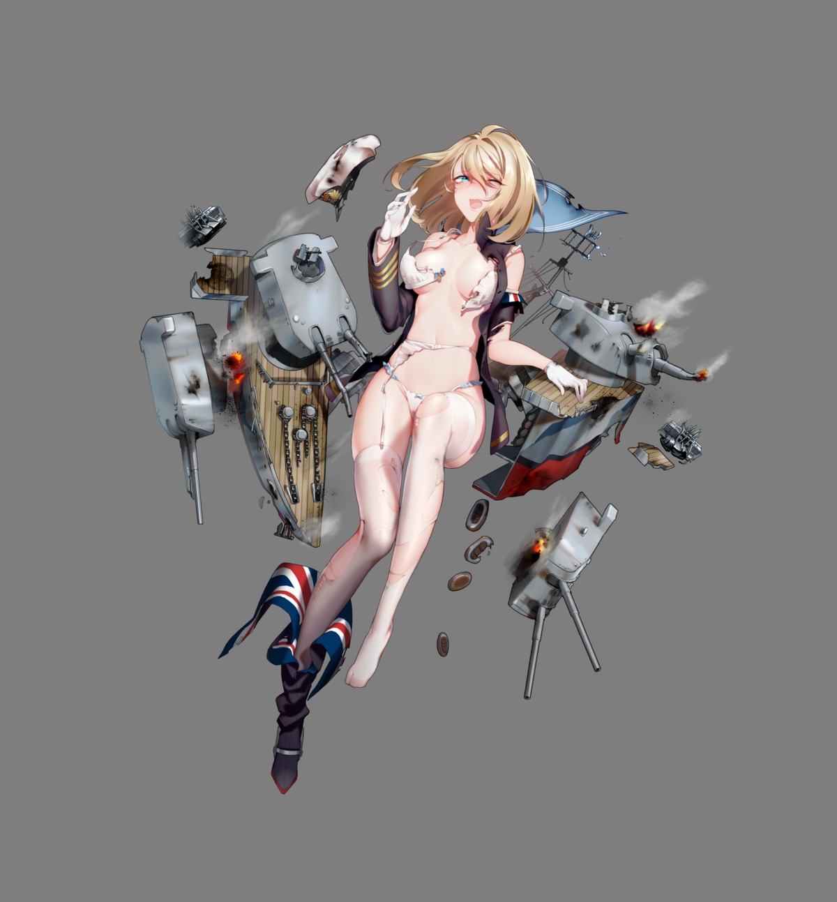 battleship_girl bra open_shirt pantsu quuni stockings thighhighs torn_clothes transparent_png