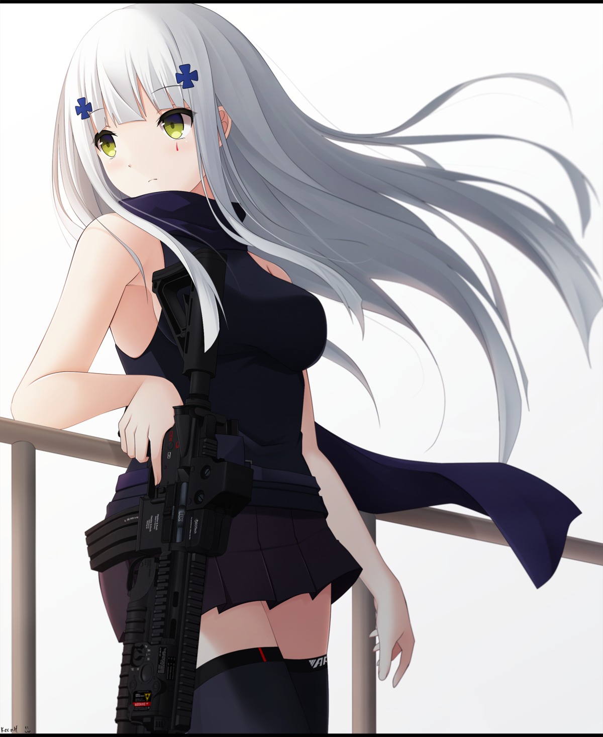 girls_frontline gun hk416_(girls_frontline) keenh skirt_lift thighhighs