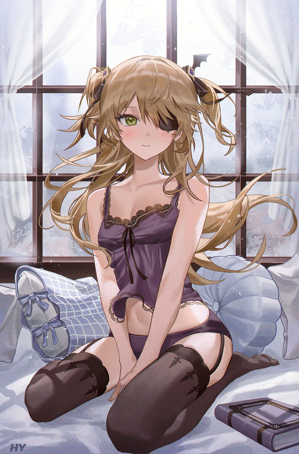 eyepatch fischl genshin_impact hy_(hem_oo) lingerie pantsu stockings thighhighs