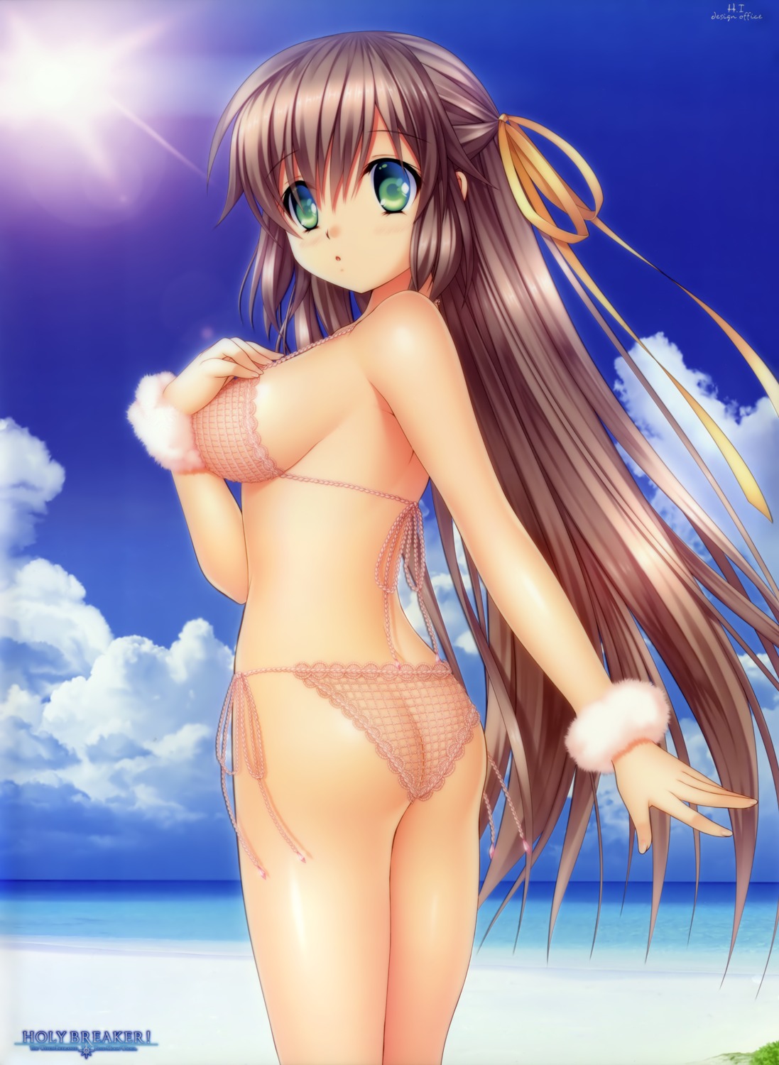 abeno_haruka ass bikini breast_hold fishnets hinoue_itaru holy_breaker see_through swimsuits