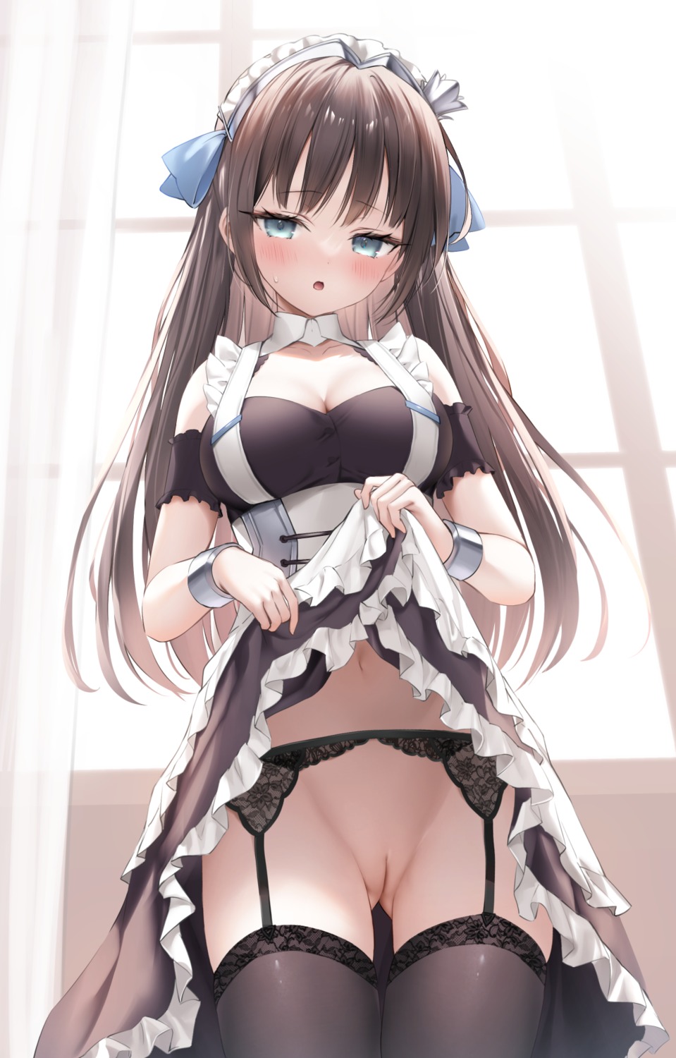 azur_lane garter_belt maid newcastle_(azur_lane) nopan pussy skirt_lift suyamori thighhighs