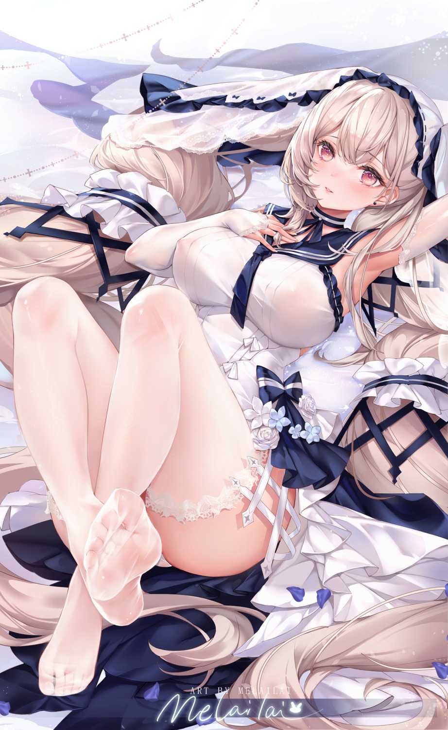 areola azur_lane erect_nipples feet formidable_(azur_lane) gothic_lolita lolita_fashion melailai no_bra pantsu see_through skirt_lift thighhighs