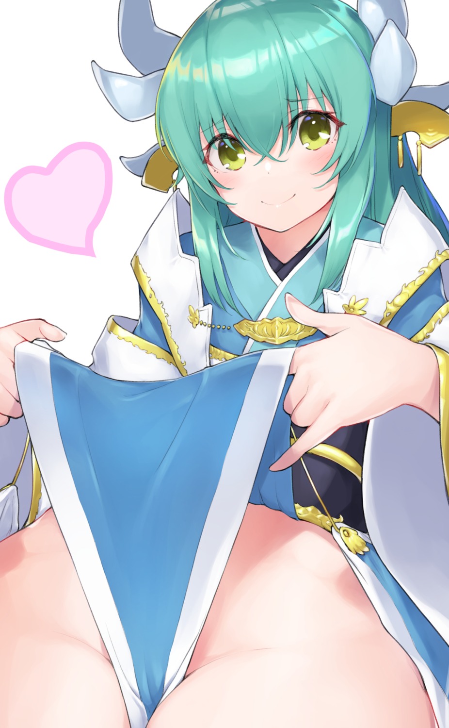 dabuki fate/grand_order horns japanese_clothes kiyohime_(fate/grand_order) nopan skirt_lift