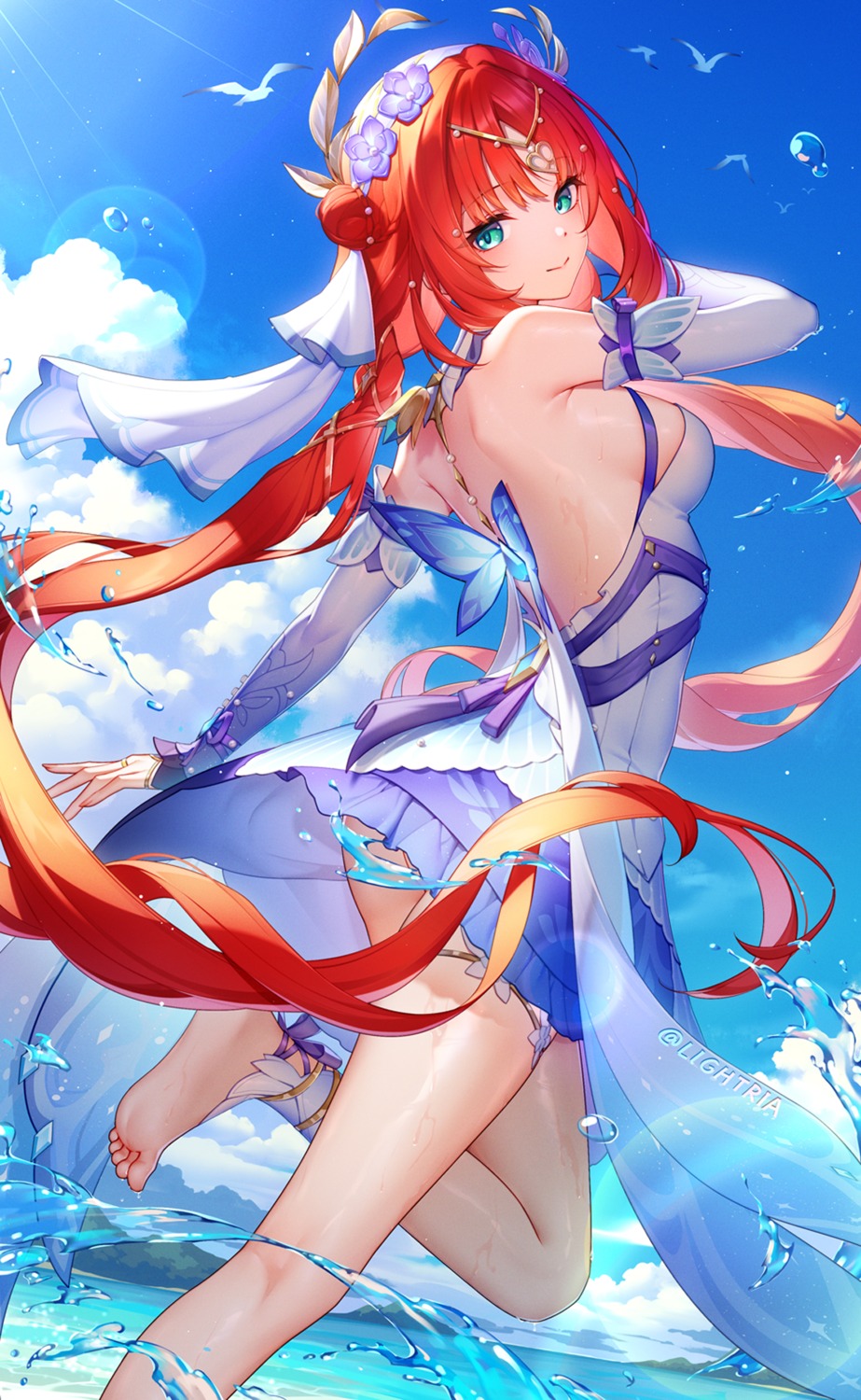 dress garter genshin_impact lightria nilou no_bra skirt_lift wet