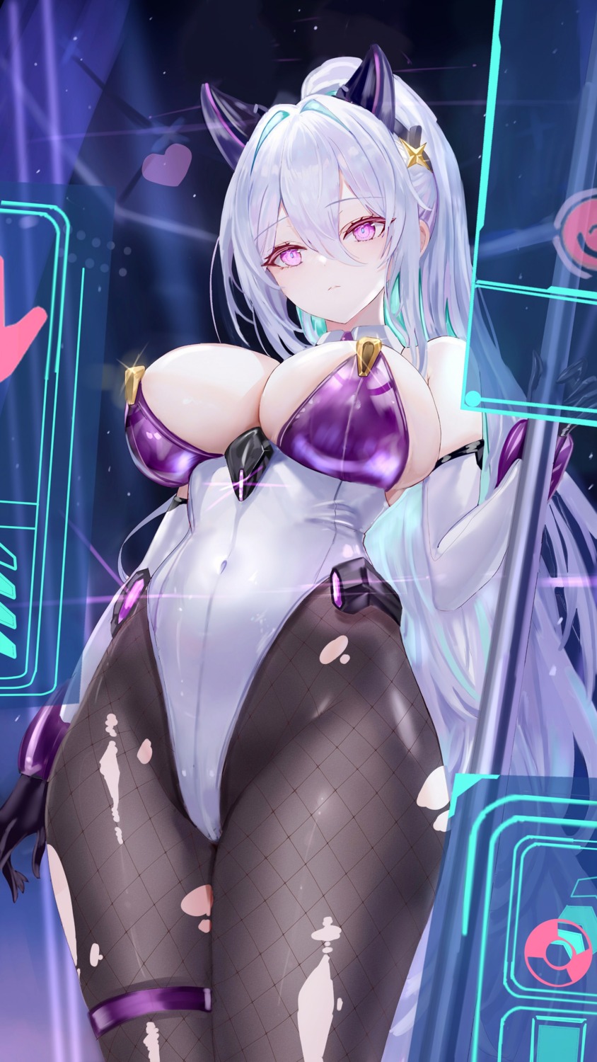 age_fx animal_ears azur_lane bunny_girl fishnets garter kearsarge_(azur_lane) no_bra pantyhose torn_clothes