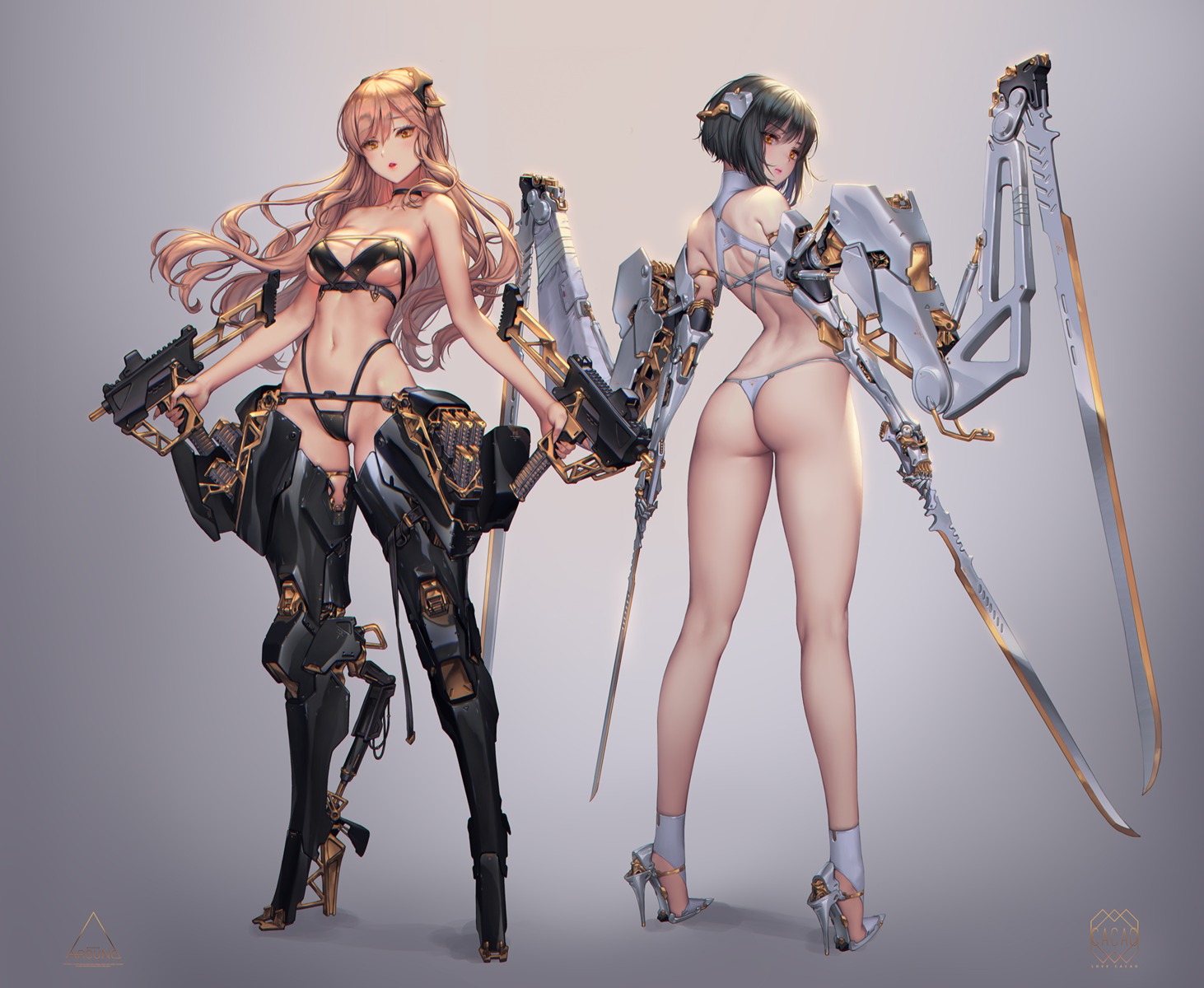 armor bikini_armor gun heels love_cacao sword thong