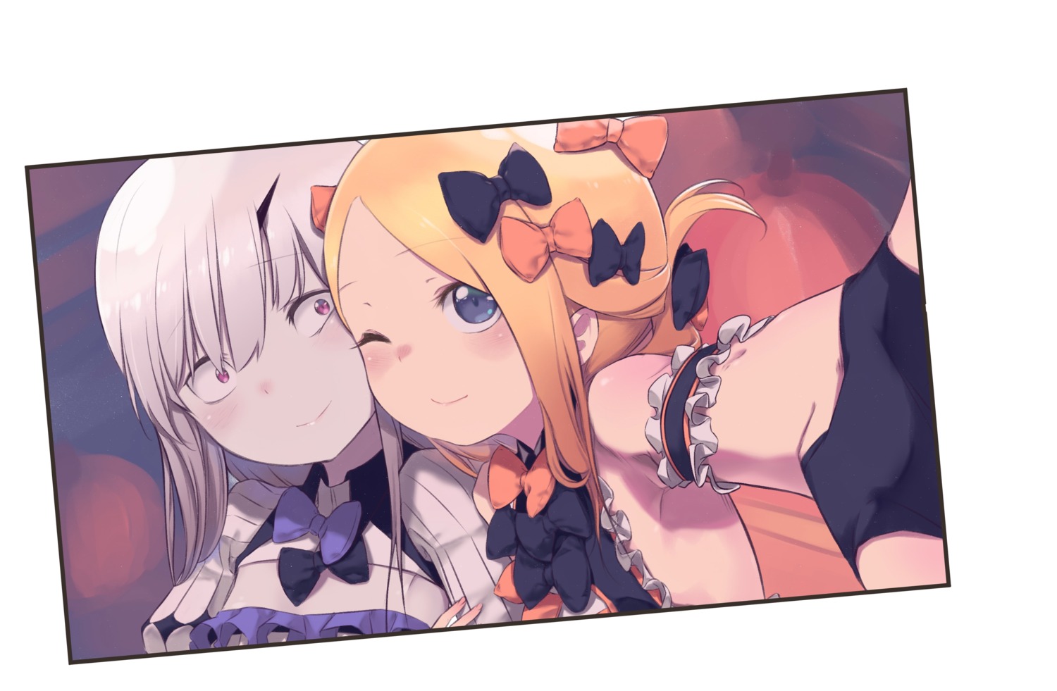 abigail_williams_(fate) daisi_gi fate/grand_order horns lavinia_whateley_(fate/grand_order) no_bra selfie yuri