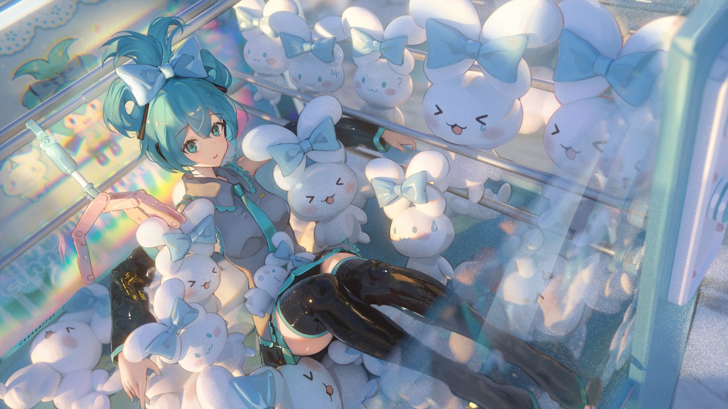 caaaaarrot cinnamiku cinnamoroll crossover hatsune_miku headphones sanrio thighhighs vocaloid