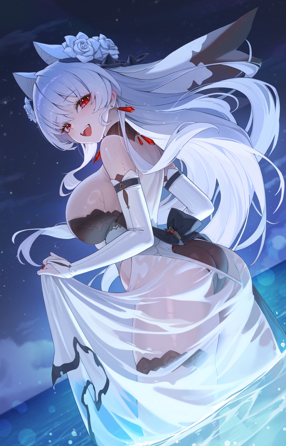 animal_ears ass benghuai_xueyuan dkxlek garter honkai_impact see_through skirt_lift swimsuits theresa_apocalypse wet