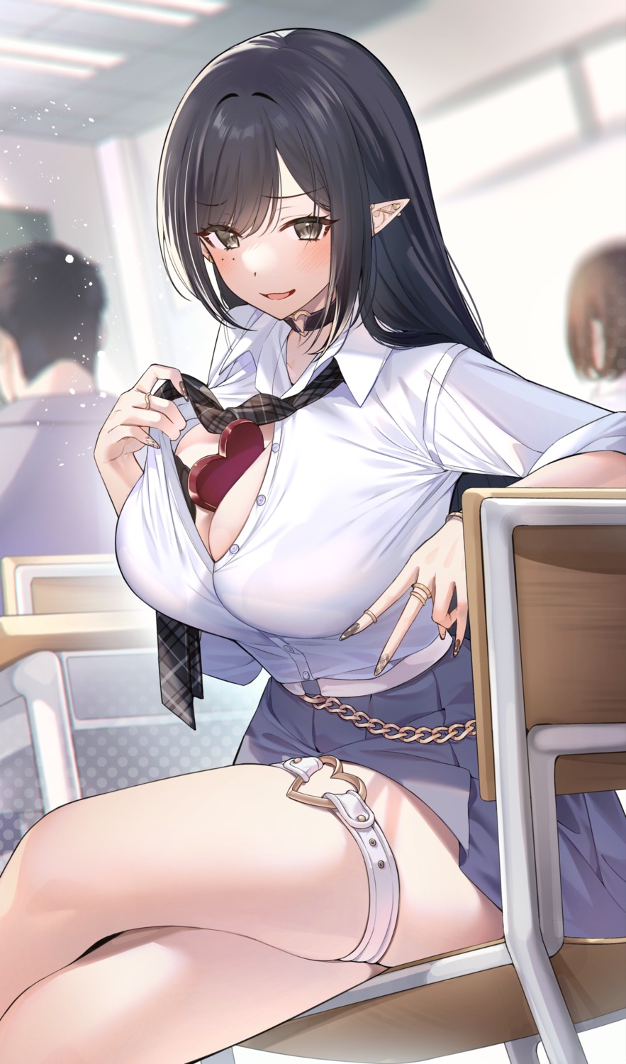 bra garter open_shirt pointy_ears see_through seifuku sino42 undressing valentine