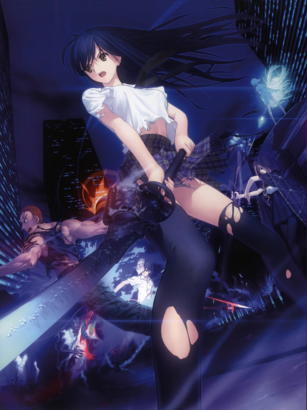 koyama_hirokazu seifuku silver_rain sword thighhighs torn_clothes