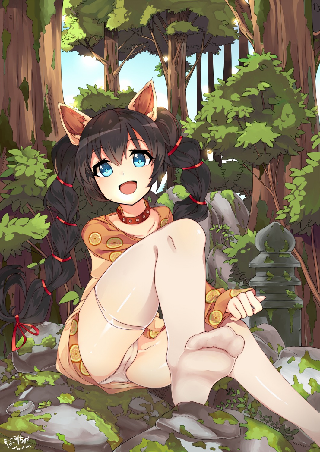 animal_ears cameltoe dress feet nekomicha pantsu thighhighs