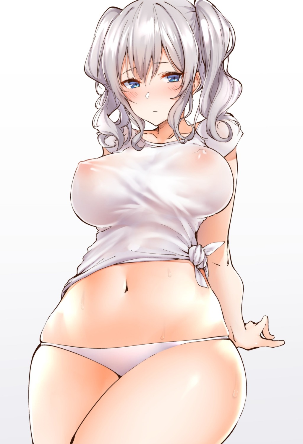 erect_nipples hechi_(hechi322) kantai_collection kashima_(kancolle) no_bra pantsu see_through