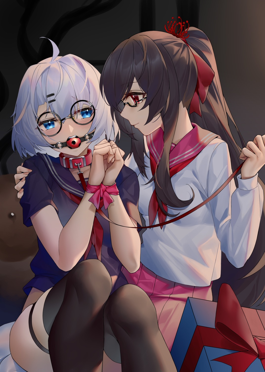 bondage garter ginklaga megane seifuku thighhighs yuri