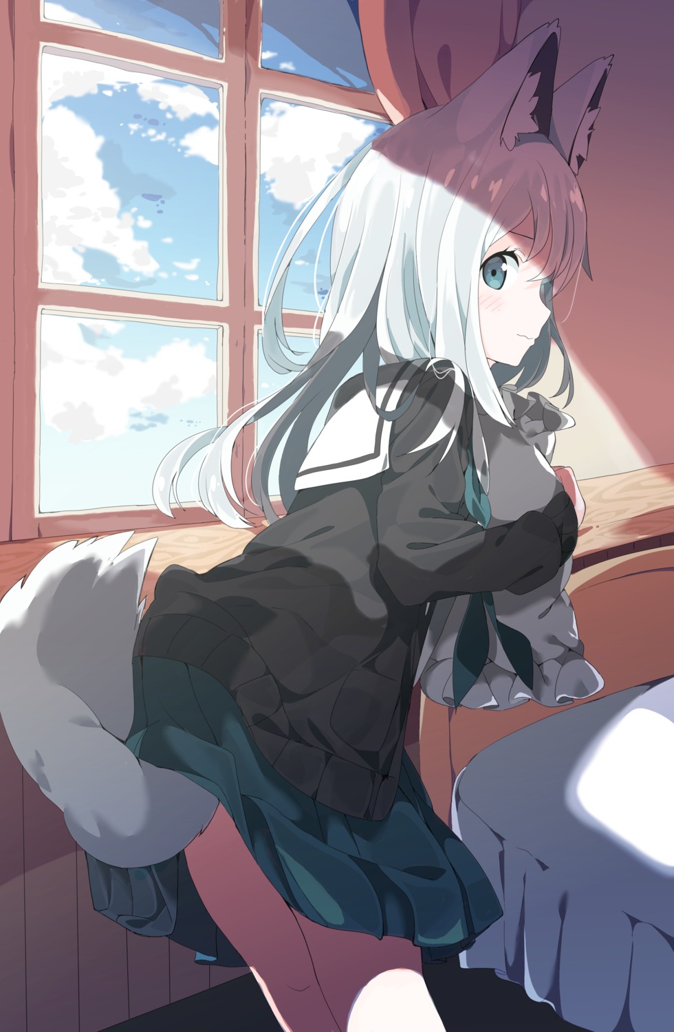 animal_ears seifuku skirt_lift sweater tail tantan_men_(dragon)