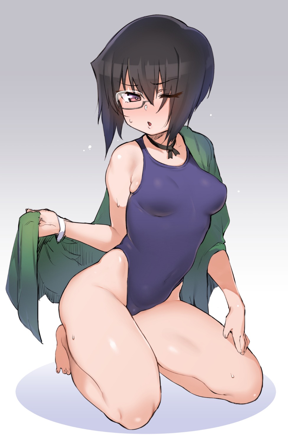 atte7kusa girls_und_panzer kawashima_momo megane school_swimsuit swimsuits