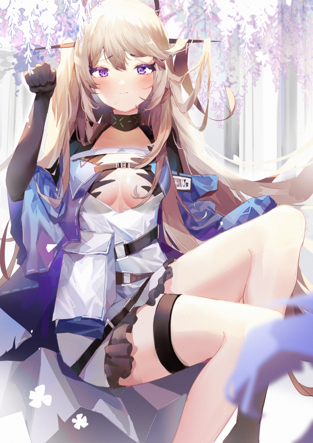 arknights garter indigo_(arknights) no_bra skirt_lift xiongshouji