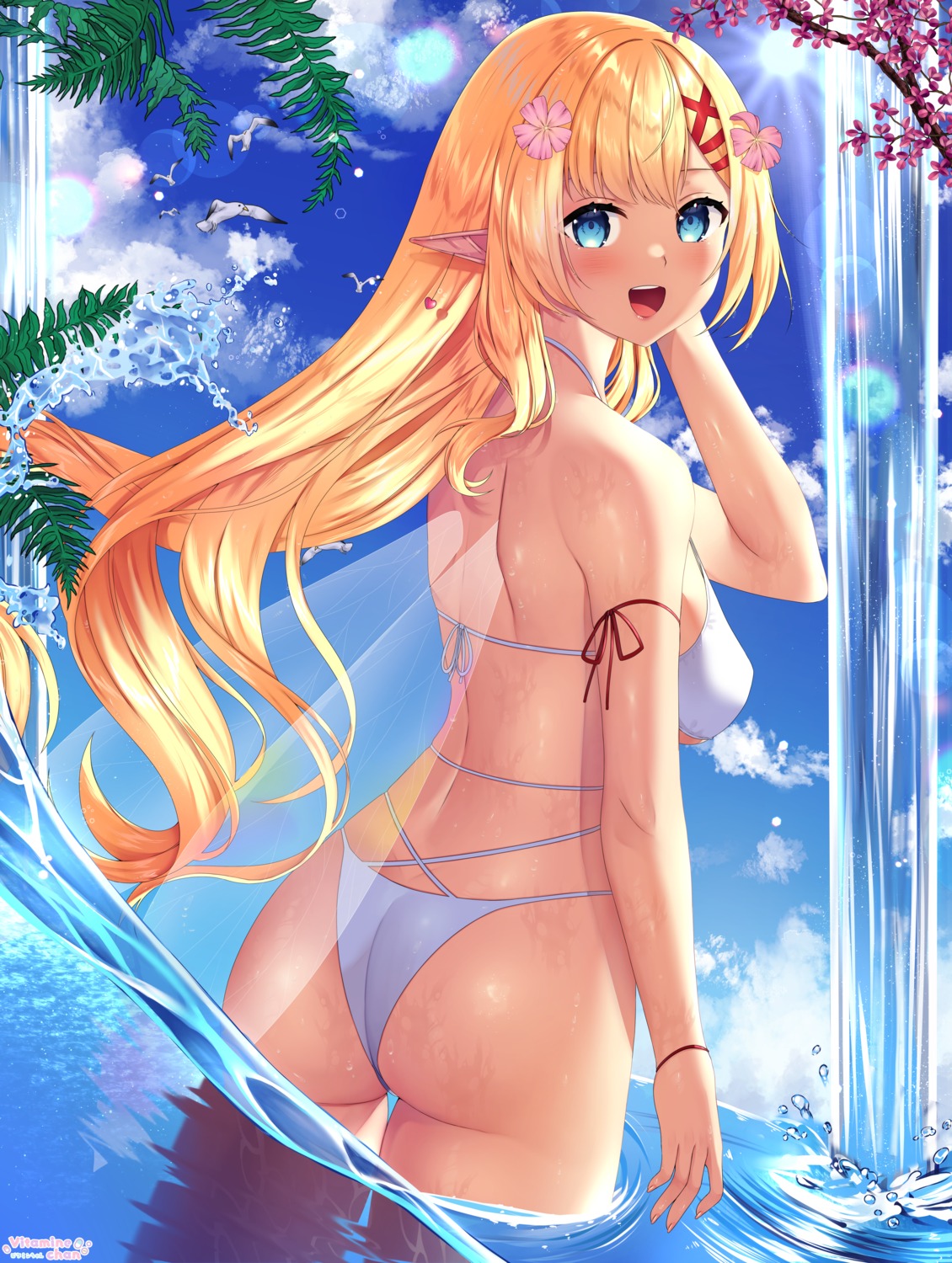 ass bikini pointy_ears swimsuits thong vitaminechan wet