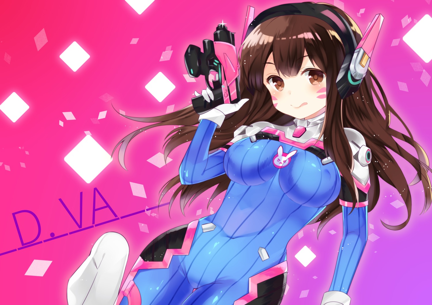 bodysuit d.va erect_nipples gun headphones liechiberry overwatch