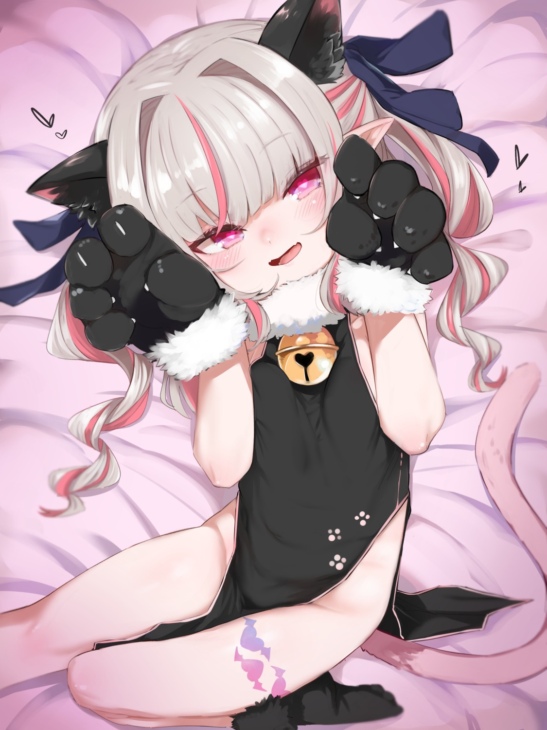 animal_ears breast_hold chinadress kio_(yumekuikio) loli makaino_ririmu nekomimi nijisanji nijisanji_gamers no_bra nopan pointy_ears skirt_lift tail tattoo