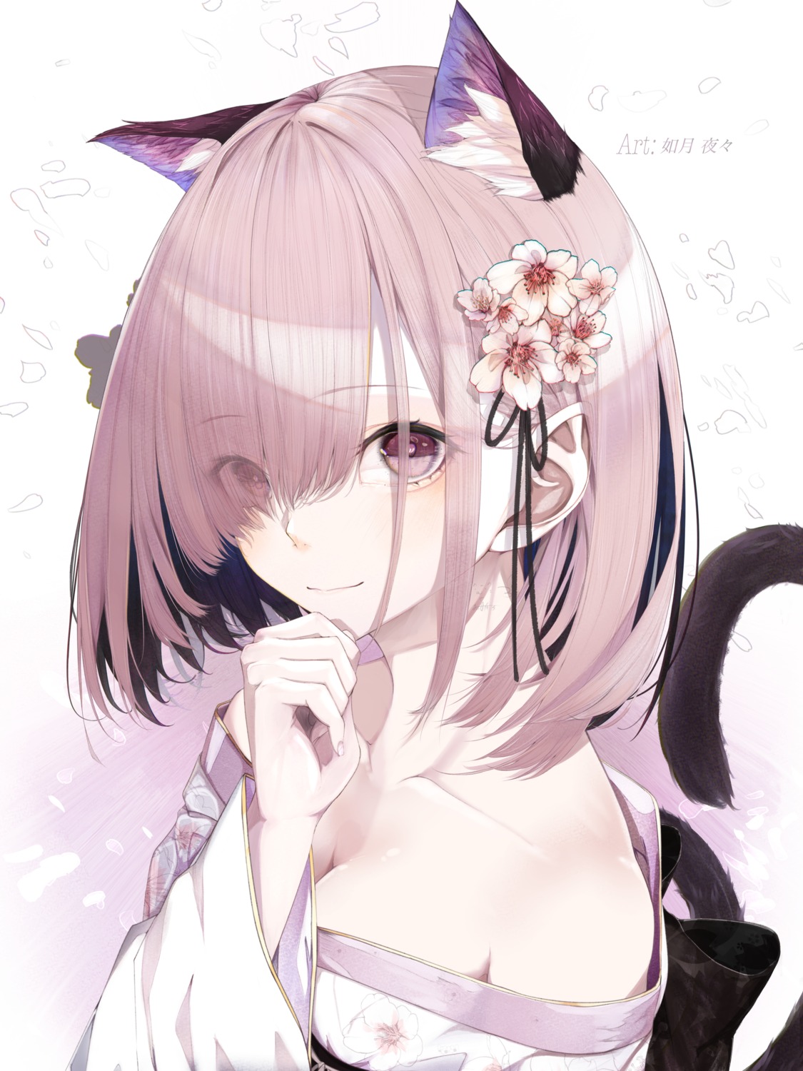 animal_ears cleavage kimono kisaragi_yaya nekomimi no_bra open_shirt tail