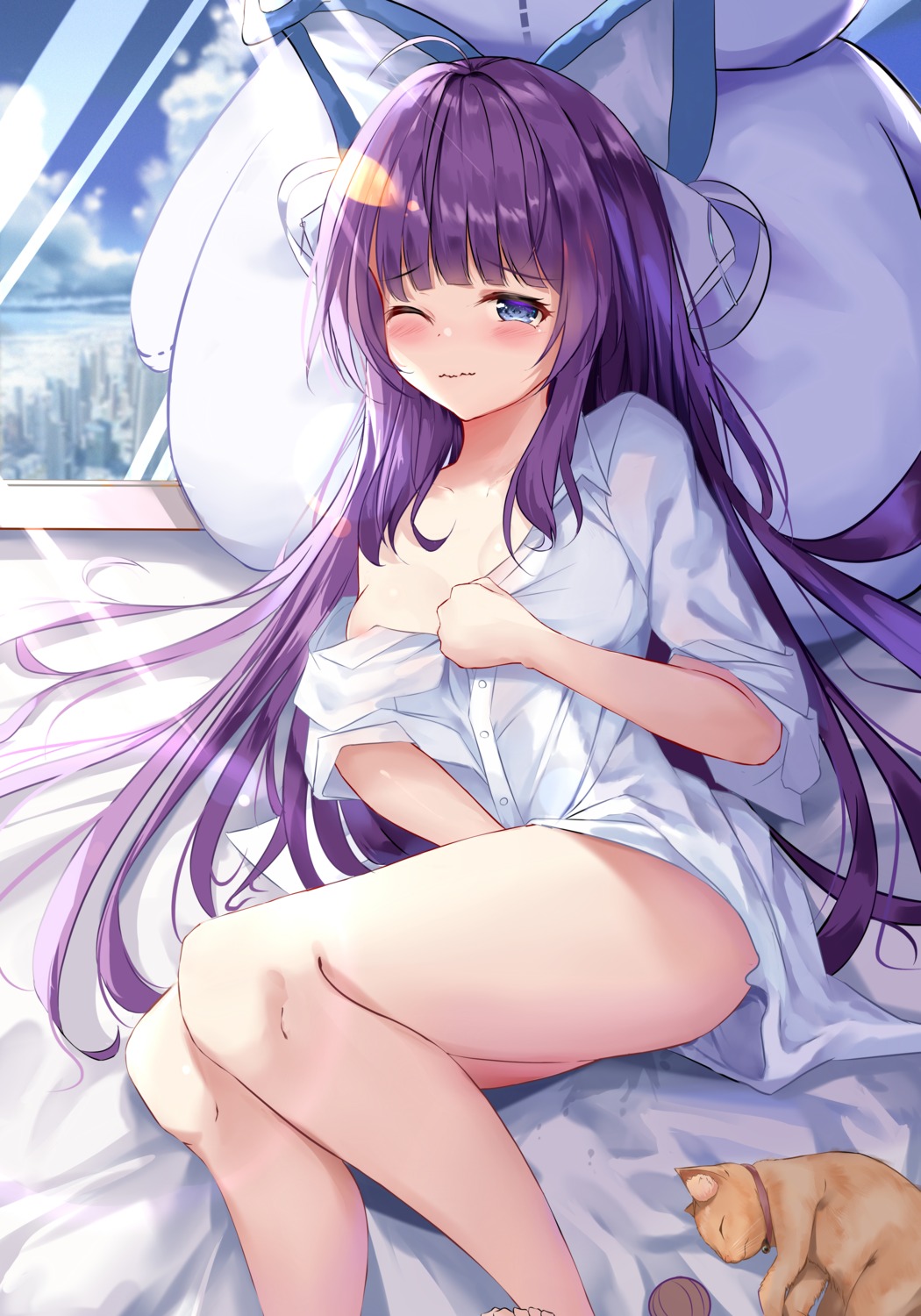 areola azur_lane dongyue_sakura dress_shirt masturbation neko no_bra open_shirt pussy_juice see_through tashkent_(azur_lane)