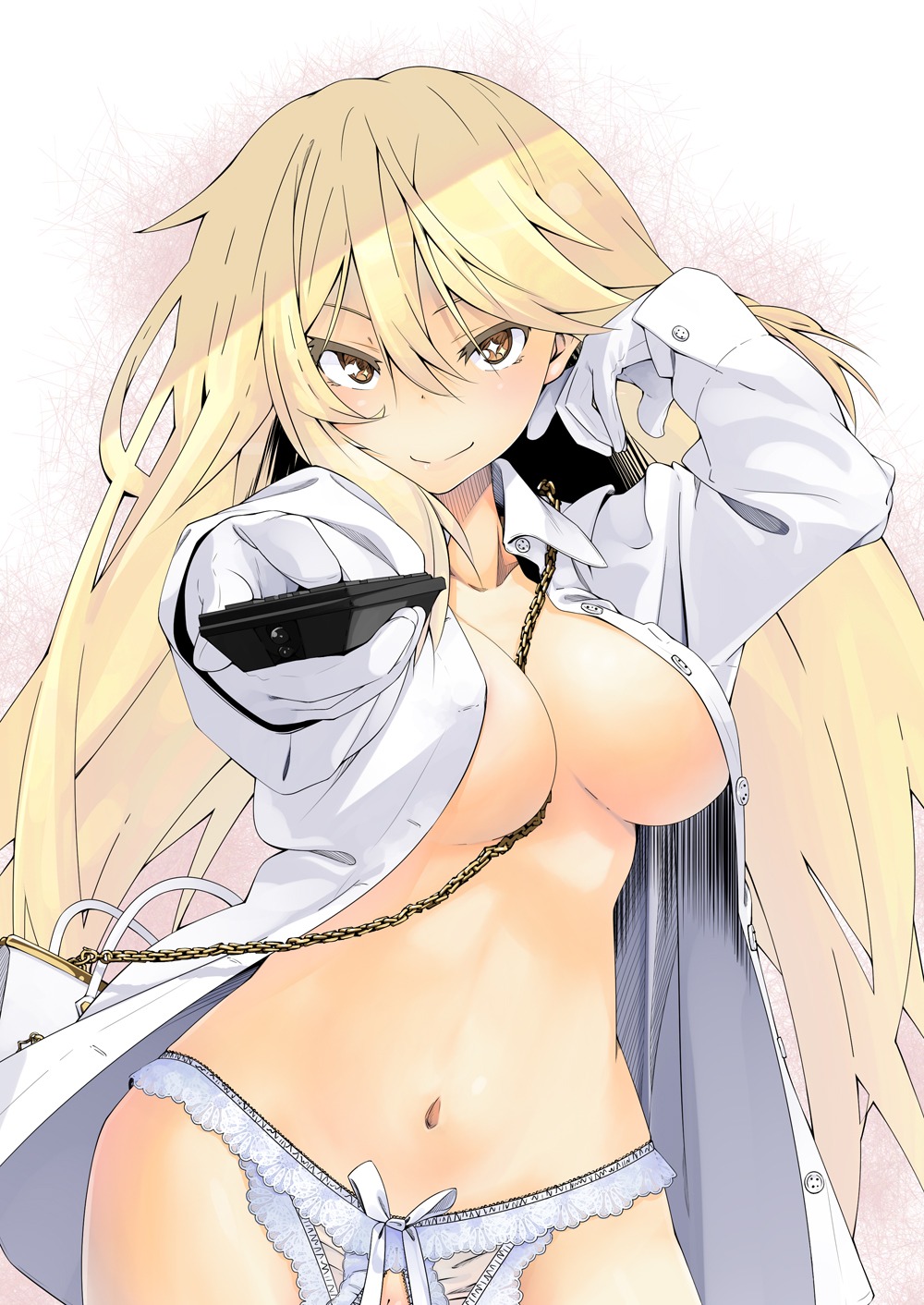 cleavage erect_nipples iwasaki_takashi no_bra open_shirt pantsu pussy shokuhou_misaki to_aru_majutsu_no_index