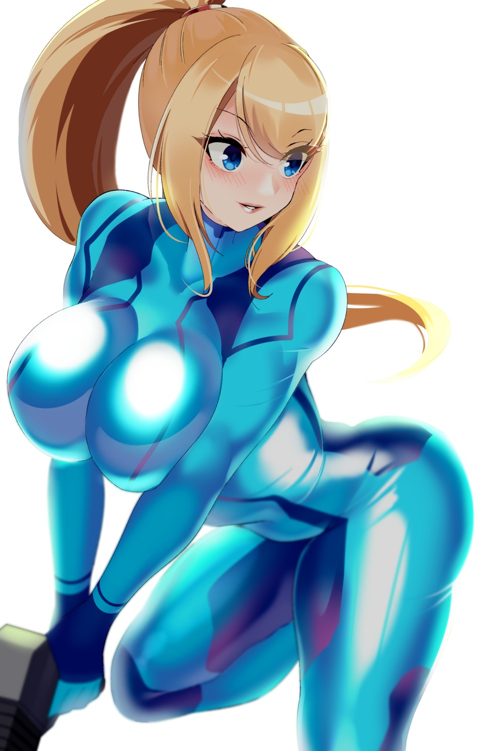 bodysuit breast_hold gun metroid samus_aran volyz