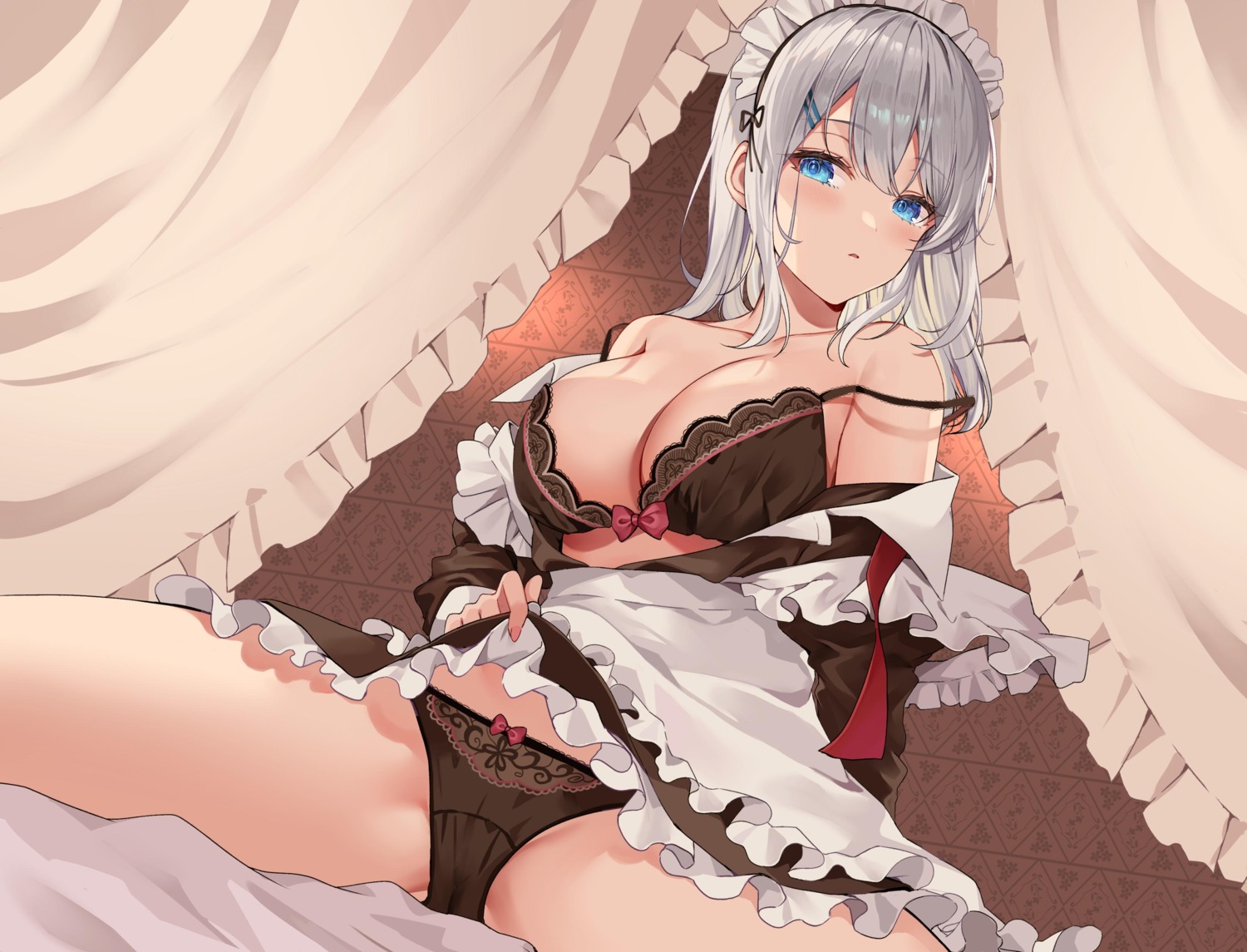 bra hizuki_higure jpeg_artifacts maid open_shirt pantsu skirt_lift