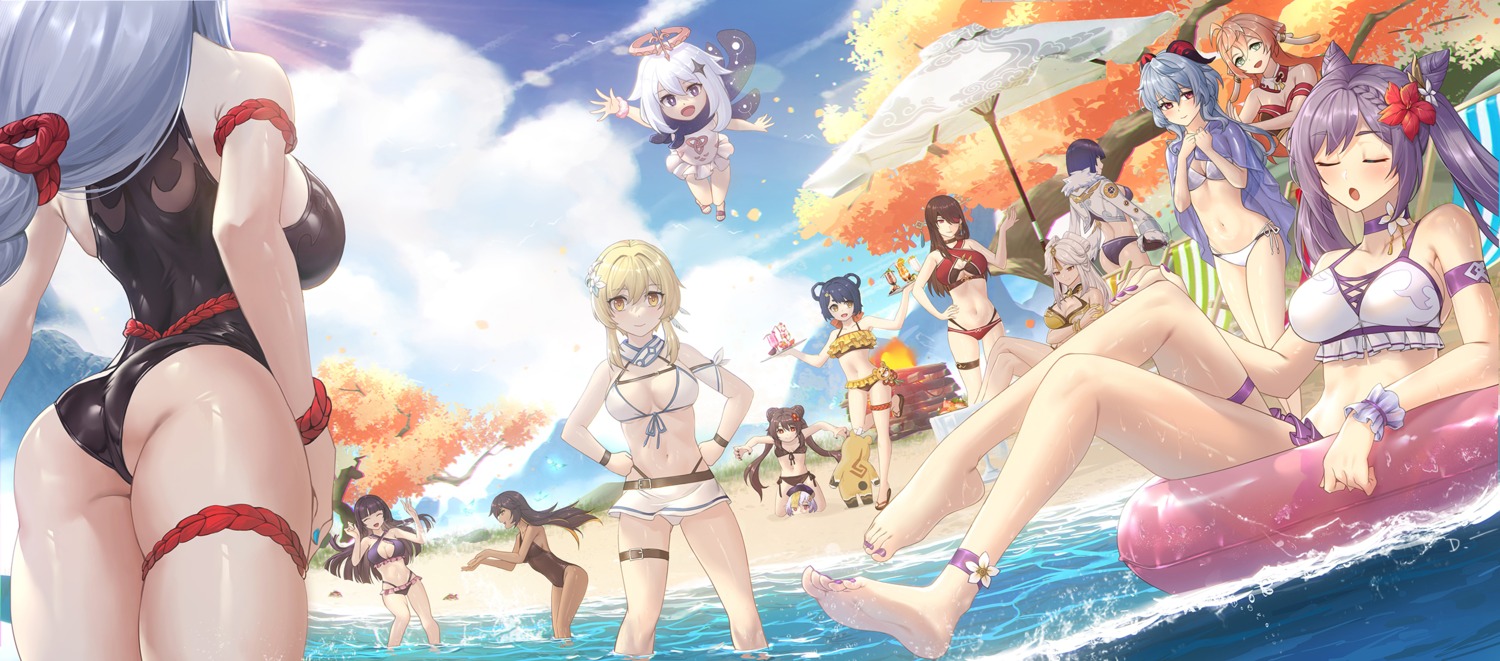 ass beidou bikini cleavage eyepatch feet ganyu garter genshin_impact guoba horns hu_tao keqing linreplica lumine ningguang open_shirt paimon qiqi shenhe swimsuits wet xiangling xinyan yanfei yelan yun_jin