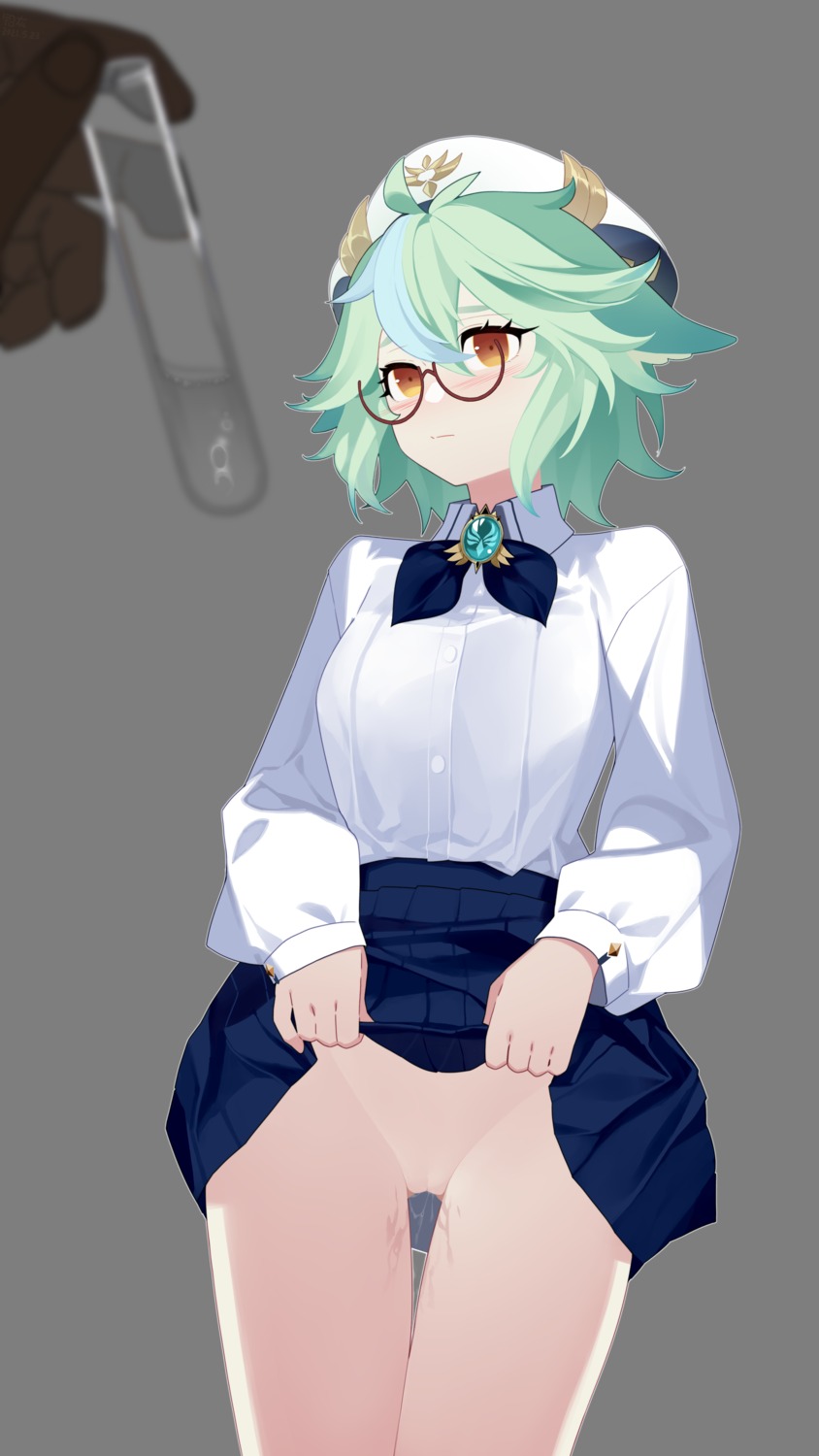 genshin_impact megane nopan pussy qianhui skirt_lift sucrose transparent_png