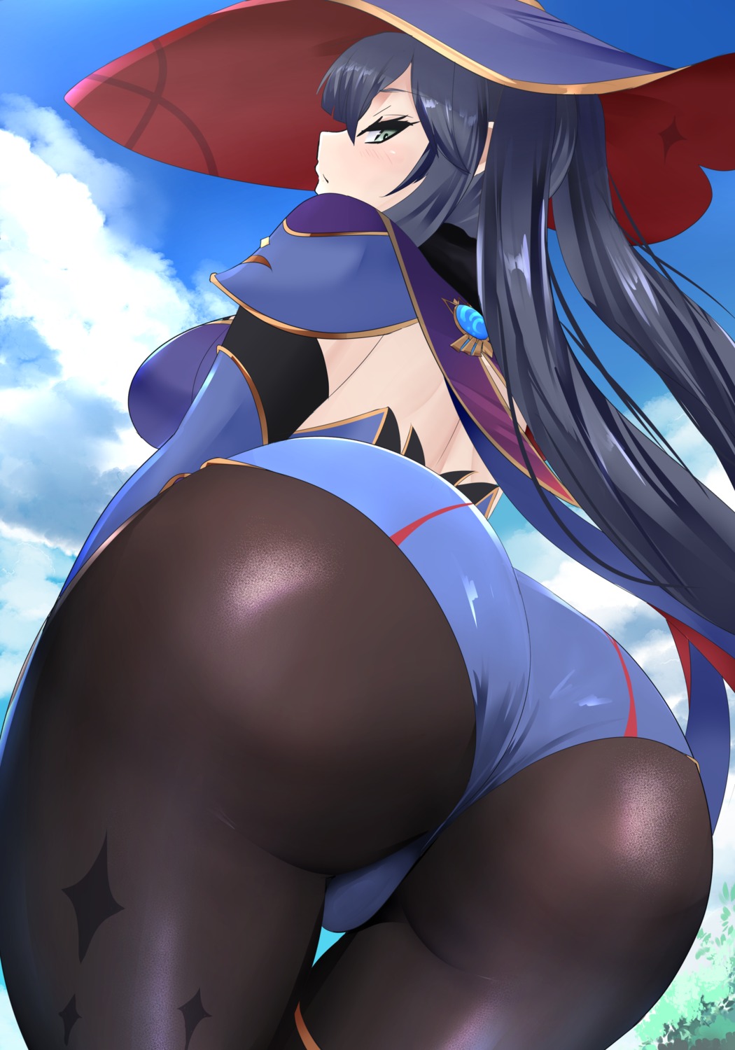 ass genshin_impact leotard mona_megistus no_bra pantyhose sana!rpg witch