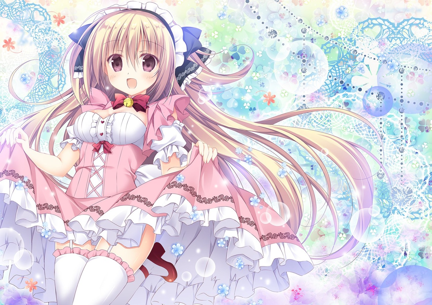 cleavage dress heels korie_riko lolita_fashion skirt_lift stockings thighhighs